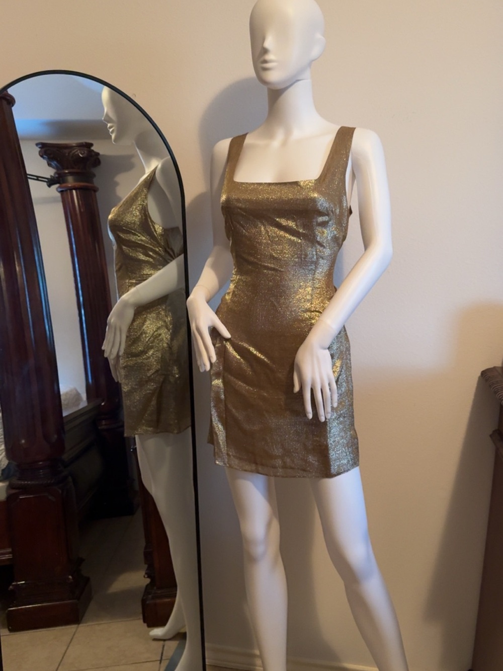 Metallic Gold Square-Neck Mini Dress